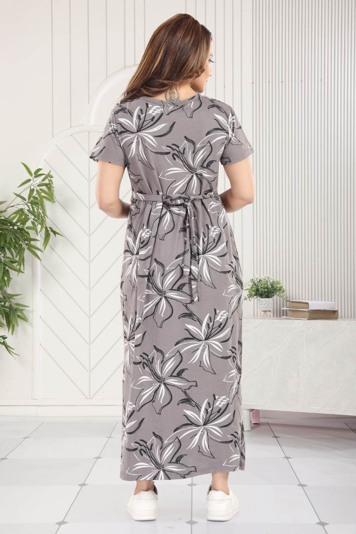 Cement Hibiscus Print Zipless Feeding Nightie