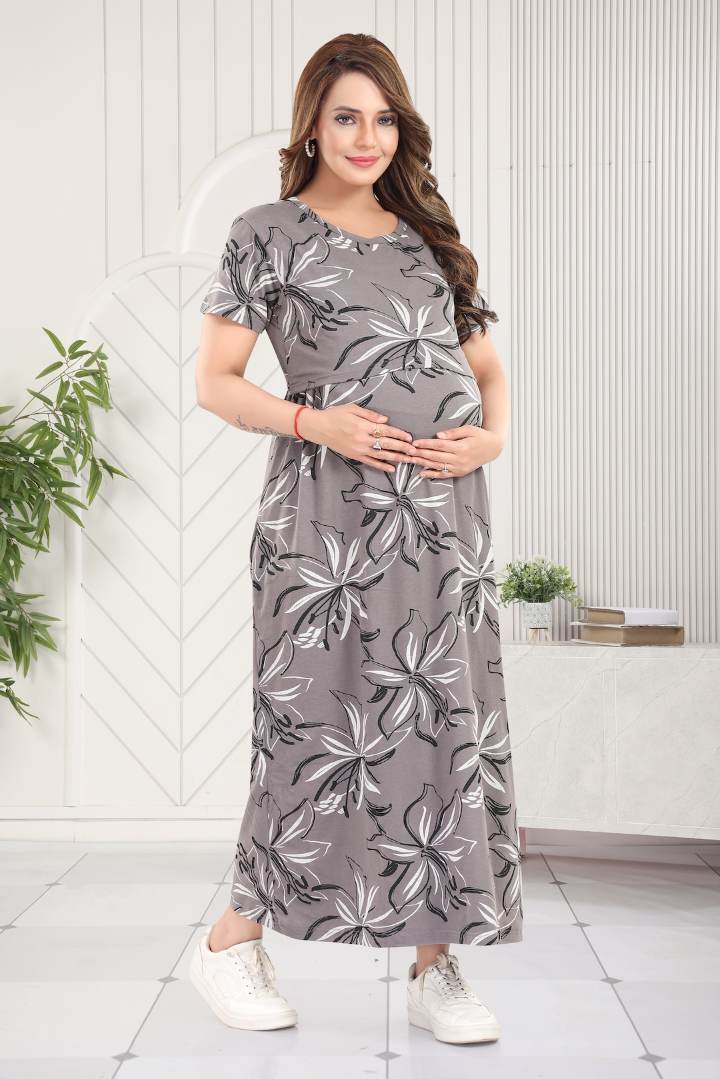 Cement Hibiscus Print Zipless Feeding Nightie