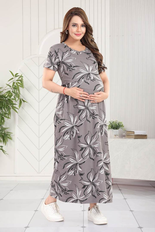 Cement Hibiscus Print Zipless Feeding Nightie