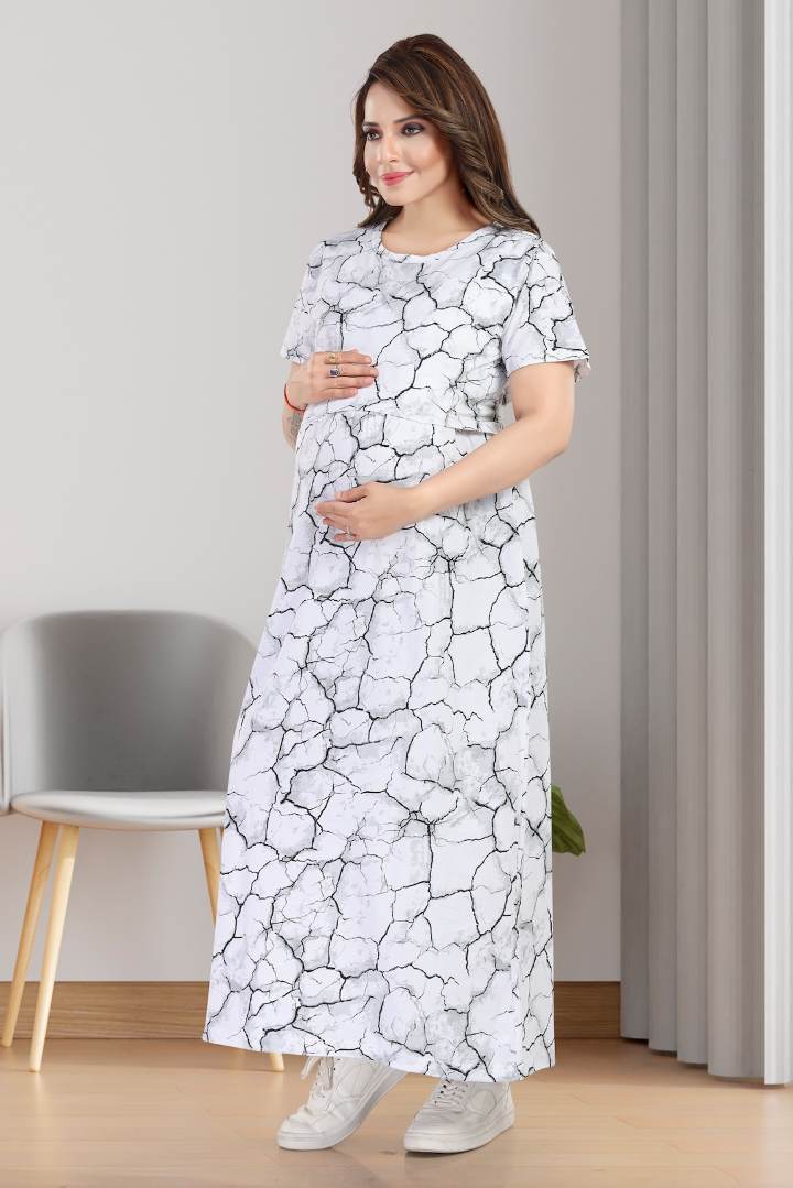 Cloudy Black Print Zipless Feeding Nightie