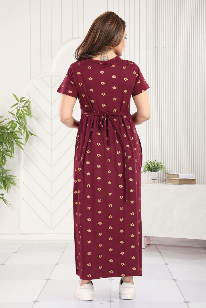 Shimmer Maroon Zipless Feeding Nightie