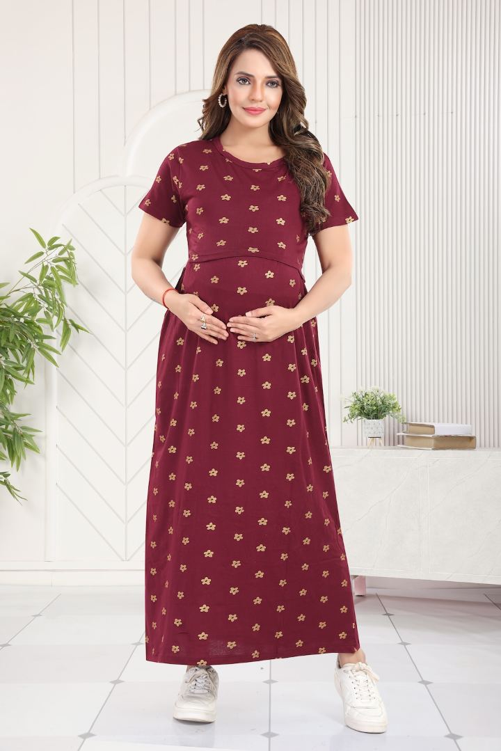 Shimmer Maroon Zipless Feeding Nightie
