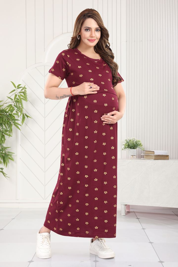 Shimmer Maroon Zipless Feeding Nightie
