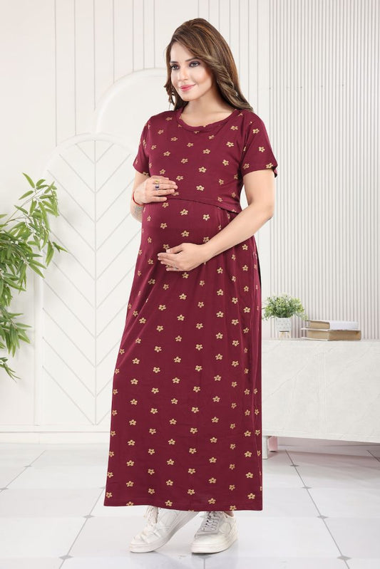 Shimmer Maroon Zipless Feeding Nightie