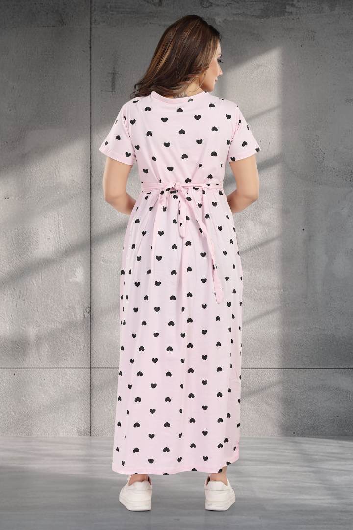 Pale Pink Heart Print Zipless Feeding Nightie