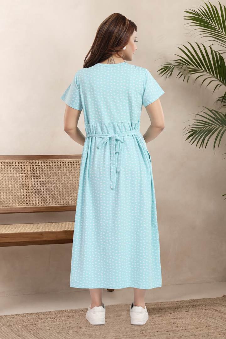 Crystal Blue Heart Printed Nightie
