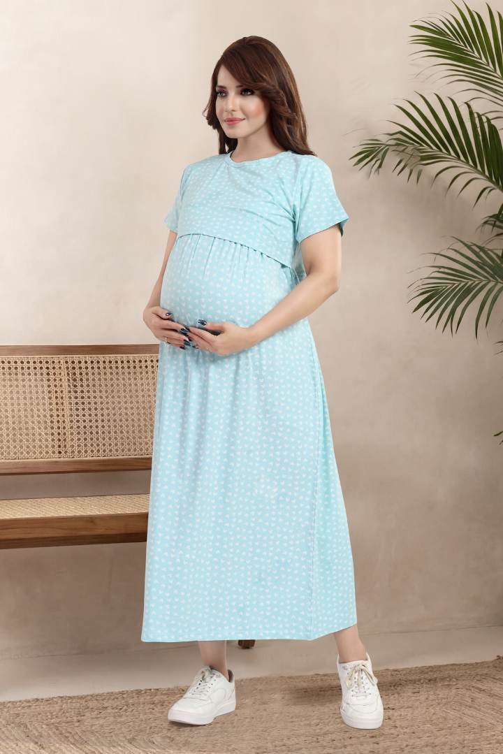 Crystal Blue Heart Printed Nightie