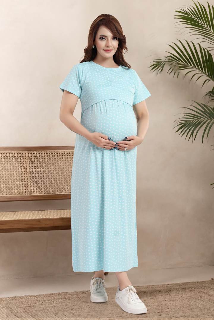 Crystal Blue Heart Printed Nightie