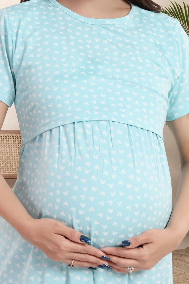 Crystal Blue Heart Printed Nightie