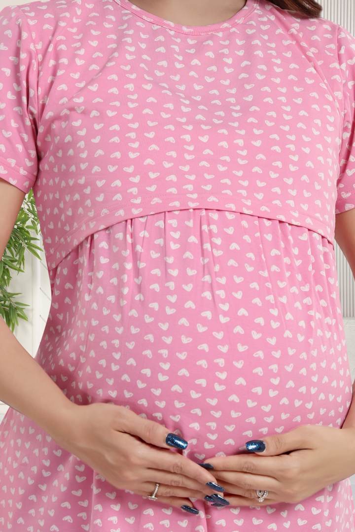 Baby Pink Heart Printed Nightie