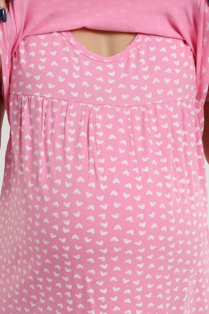 Baby Pink Heart Printed Nightie