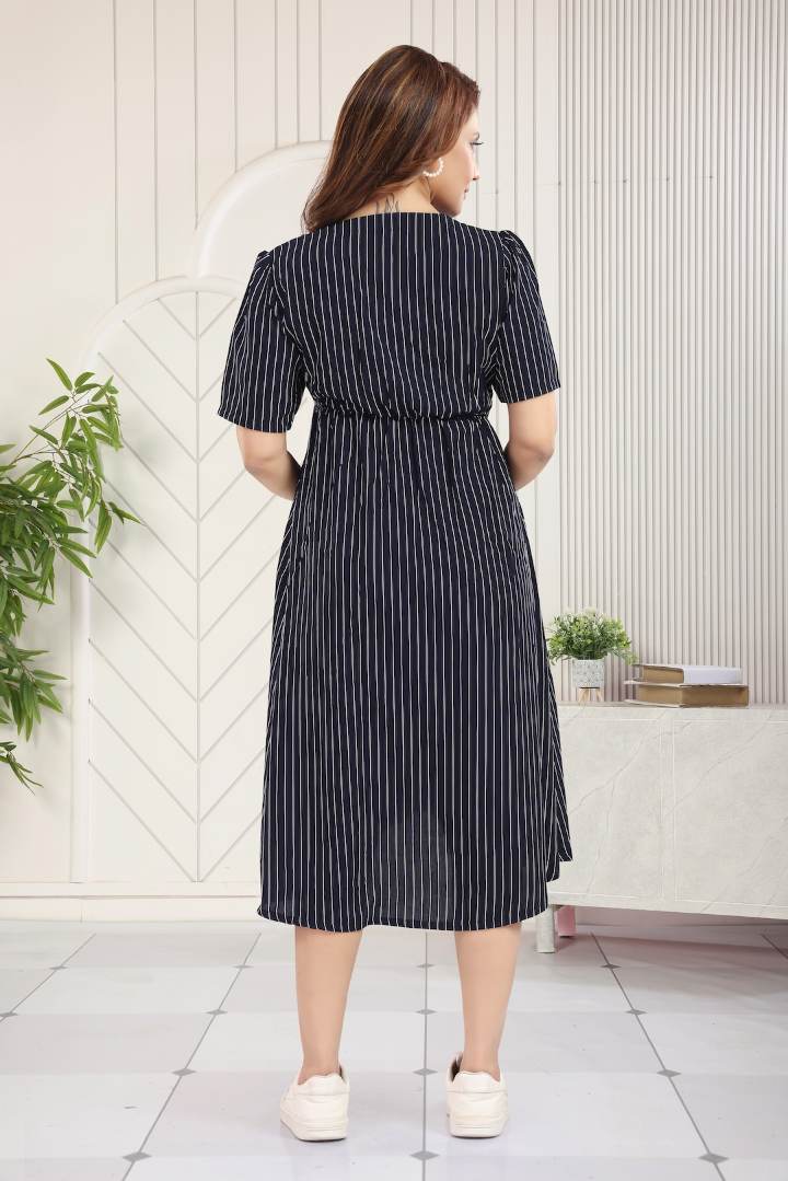 Navy Pin Striped Maternity Dress