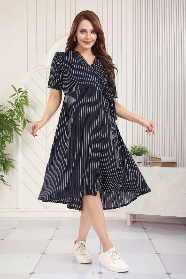 Navy Pin Striped Maternity Dress