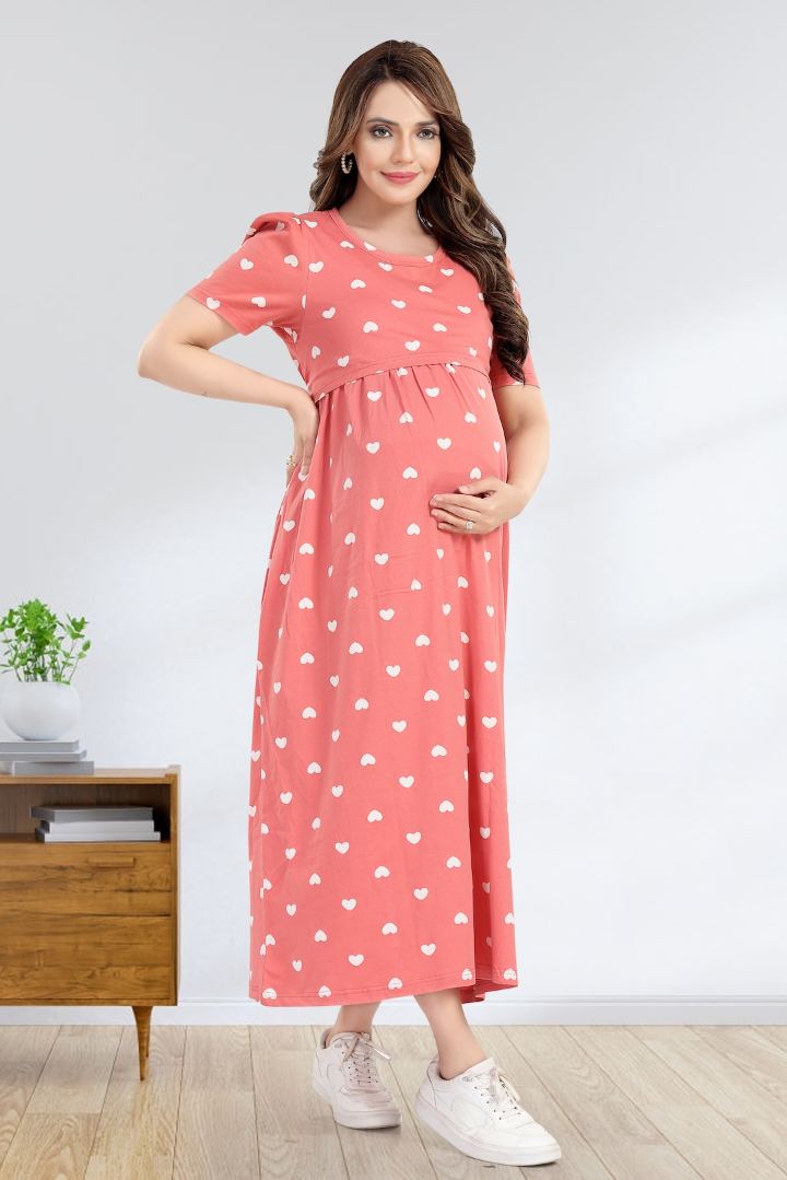 Flirty Pink Heart Print Feeding Nightie