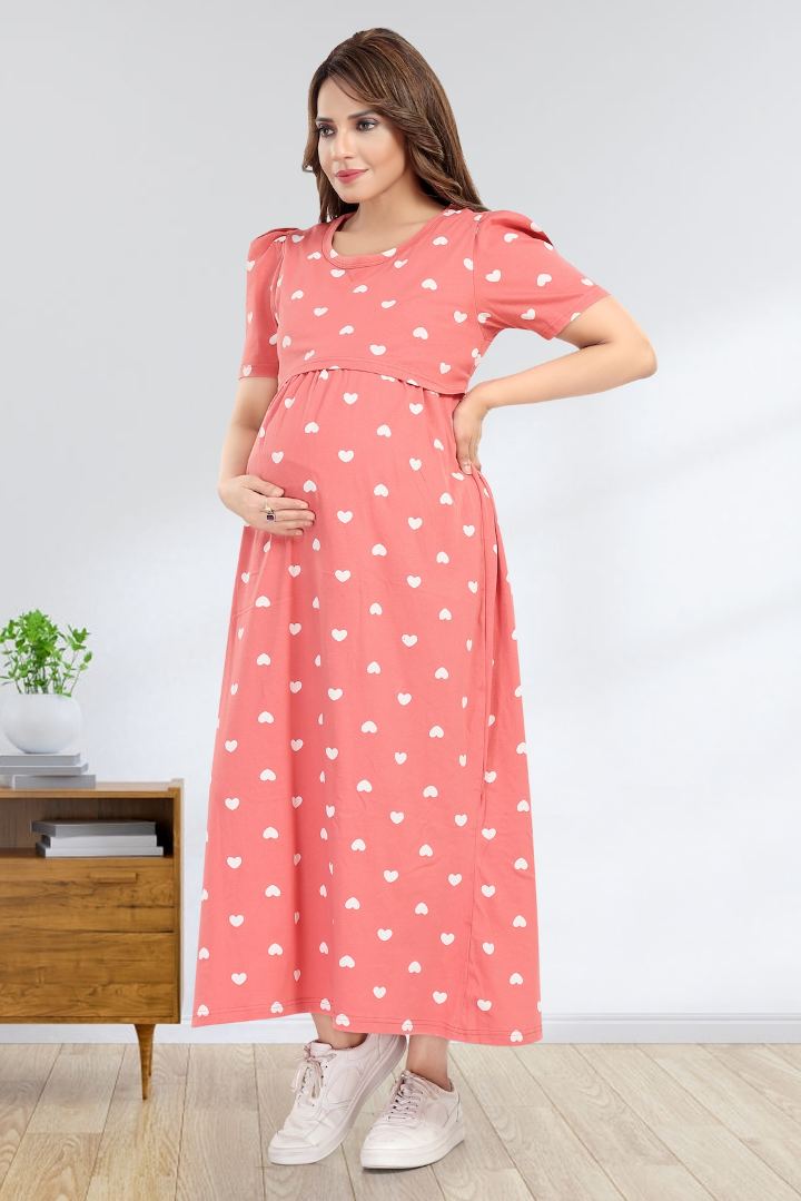 Flirty Pink Heart Print Feeding Nightie