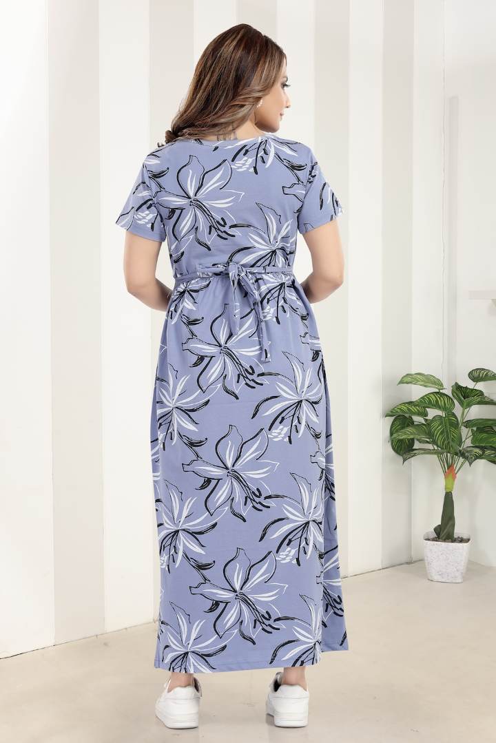 Dusty Blue Hibiscus Zipless Feeding Nightie