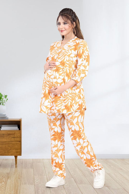 Bright Yellow Printed Feeding Coord Set