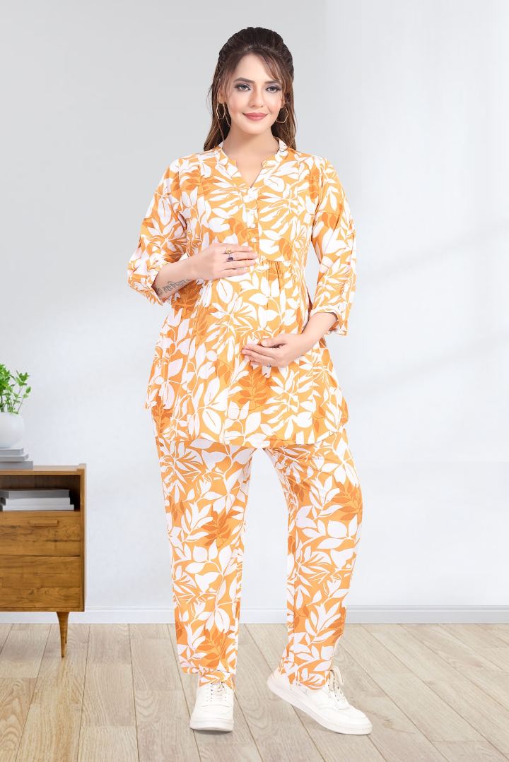 Bright Yellow Printed Feeding Coord Set