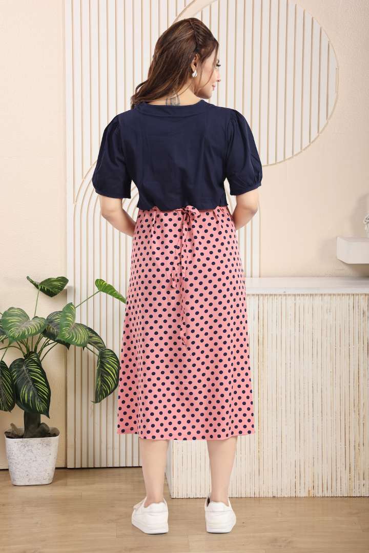 Pink Overcoat Maternity Feeding Dress