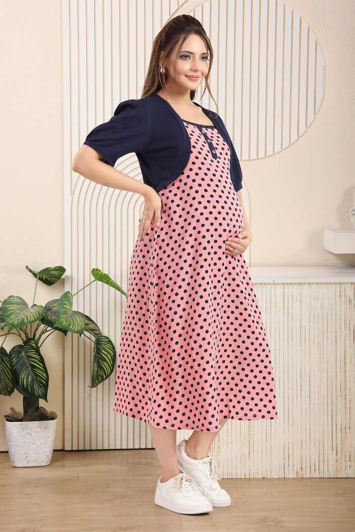 Pink Overcoat Maternity Feeding Dress