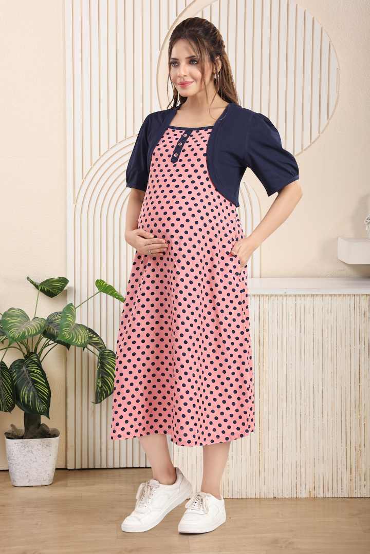 Pink Overcoat Maternity Feeding Dress