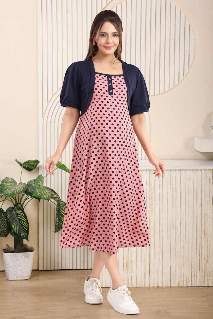 Pink Overcoat Maternity Feeding Dress