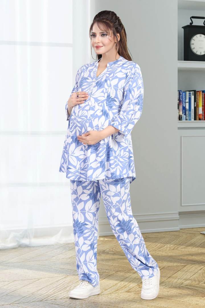 Cornflower Blue Printed Feeding Coord Set