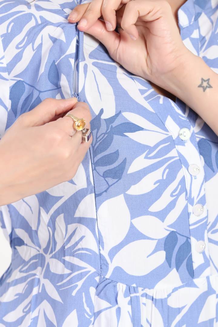 Cornflower Blue Printed Feeding Coord Set