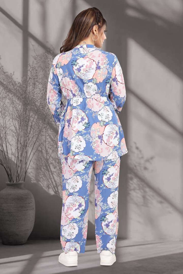 Celestial Blue Printed Feeding Coord Set