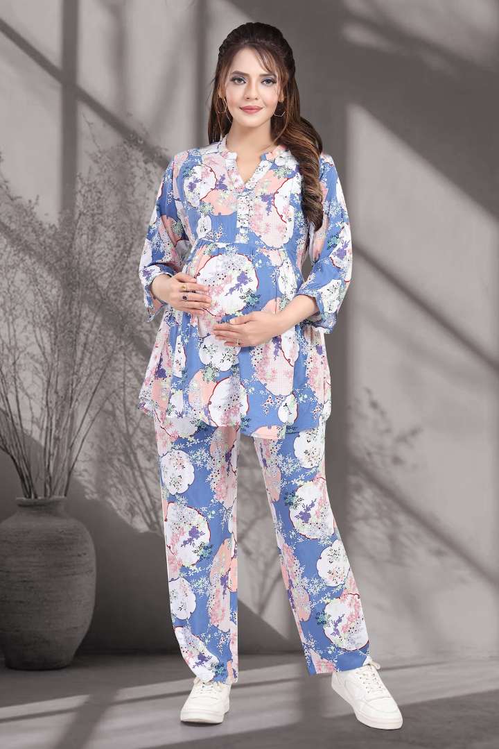 Celestial Blue Printed Feeding Coord Set