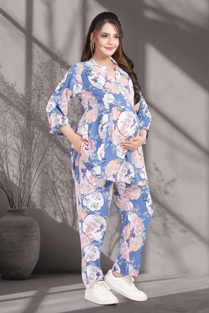 Celestial Blue Printed Feeding Coord Set