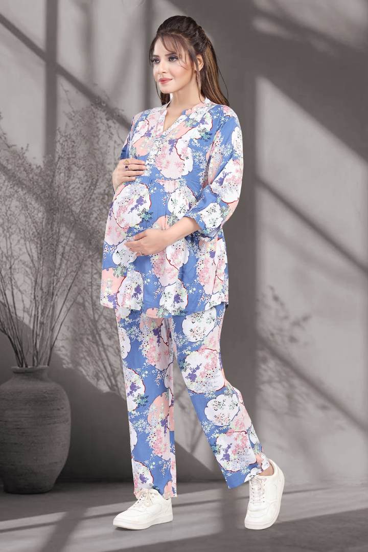 Celestial Blue Printed Feeding Coord Set