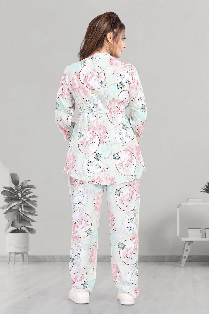 Dewy Green Printed Feeding Coord Set