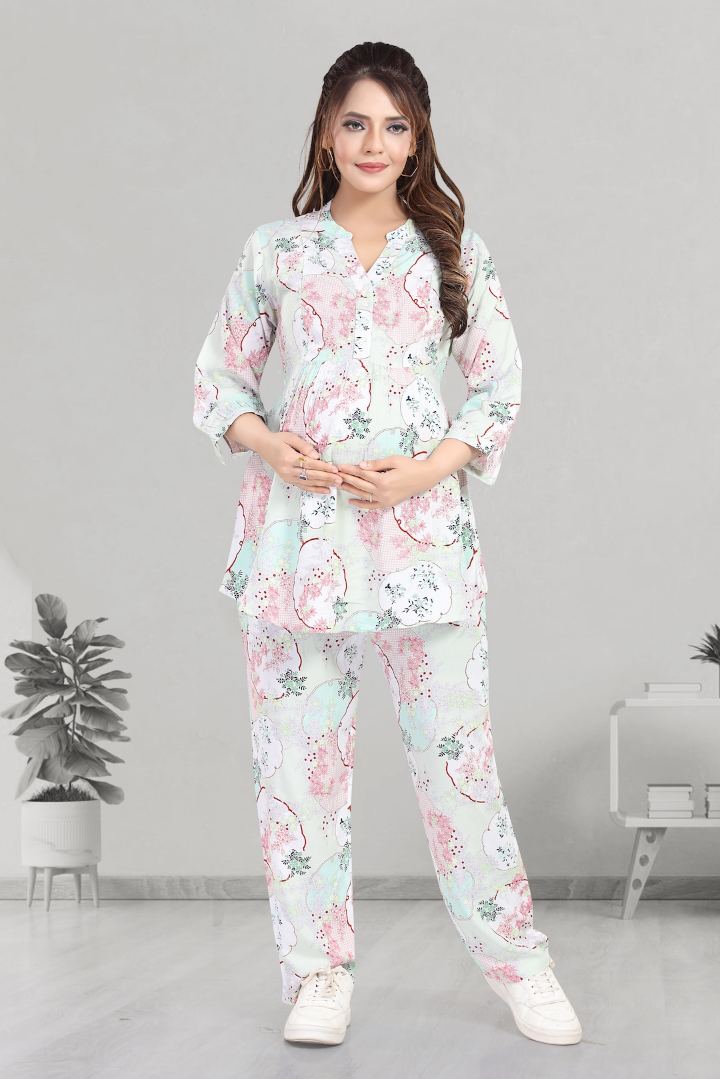 Dewy Green Printed Feeding Coord Set