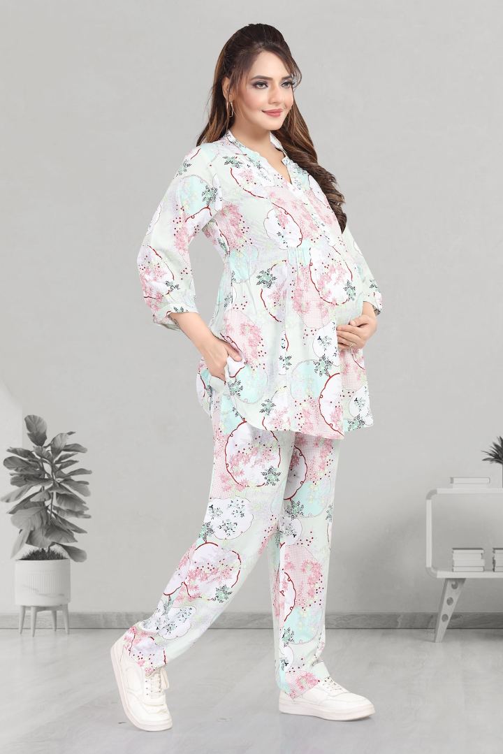 Dewy Green Printed Feeding Coord Set
