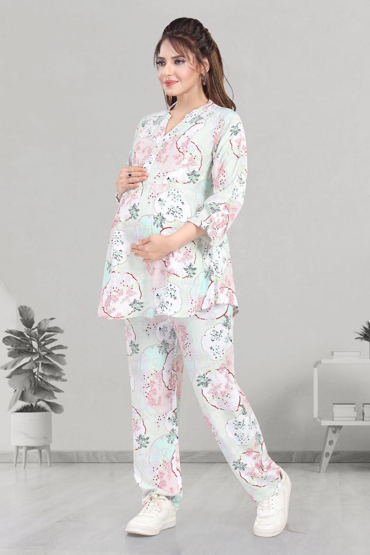 Dewy Green Printed Feeding Coord Set