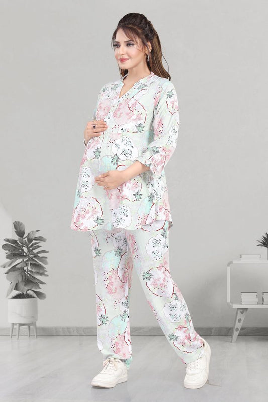 Dewy Green Printed Feeding Coord Set