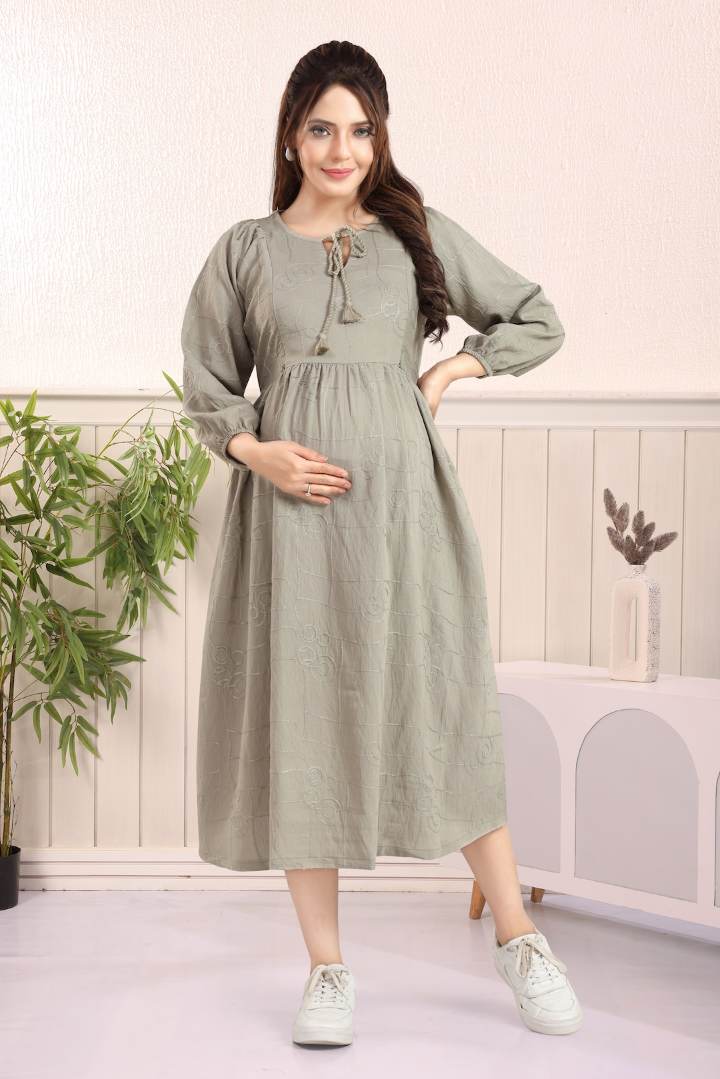 Pistachio Chikankari Nursing Dress