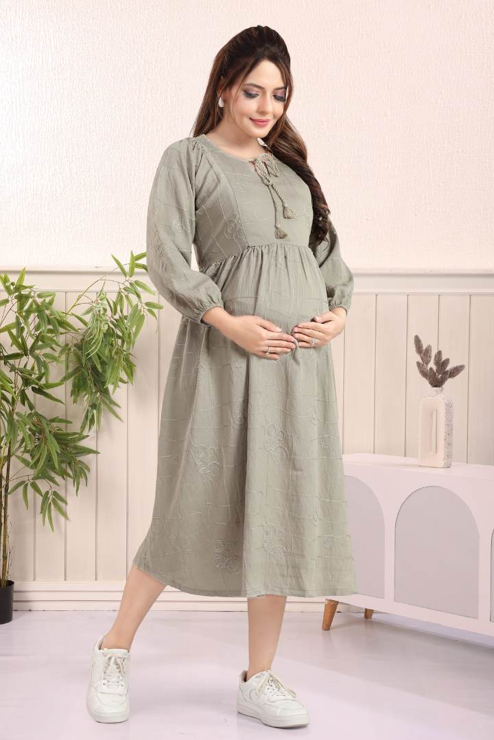 Pistachio Chikankari Nursing Dress
