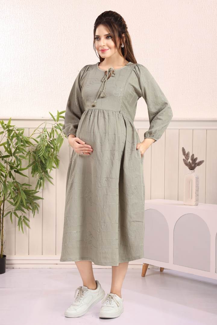 Pistachio Chikankari Nursing Dress