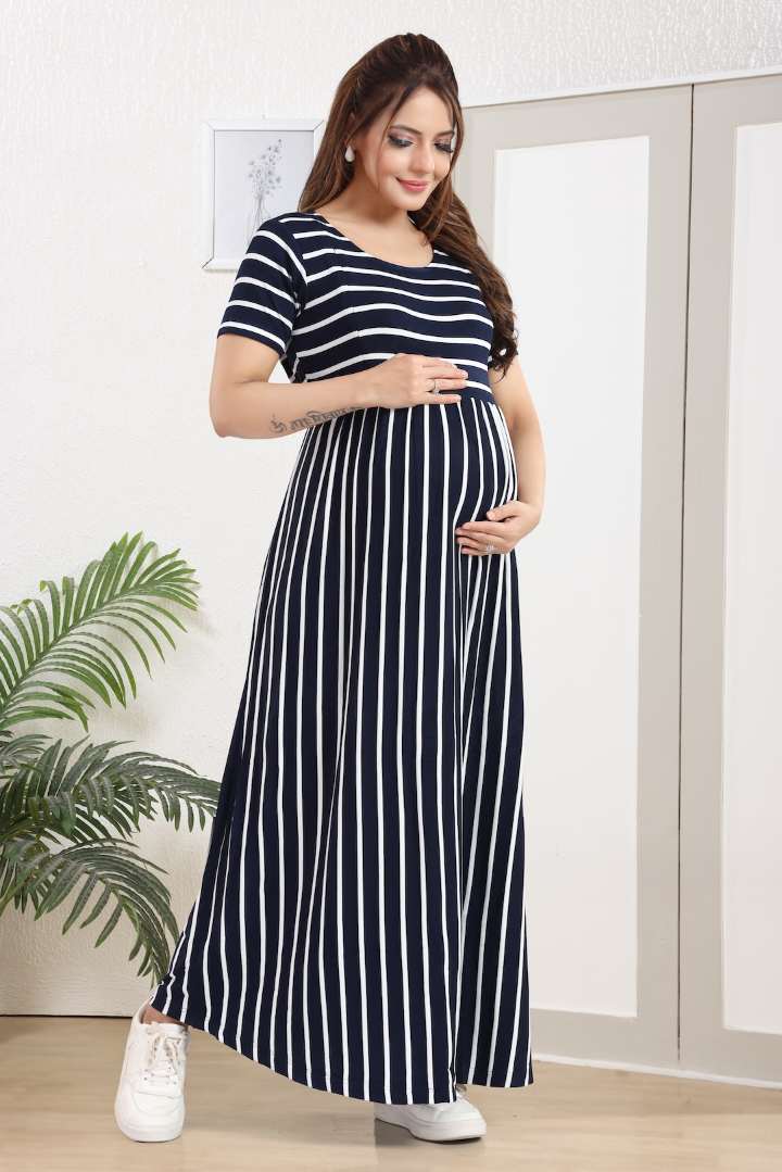Blue and White striper Maternity Dress