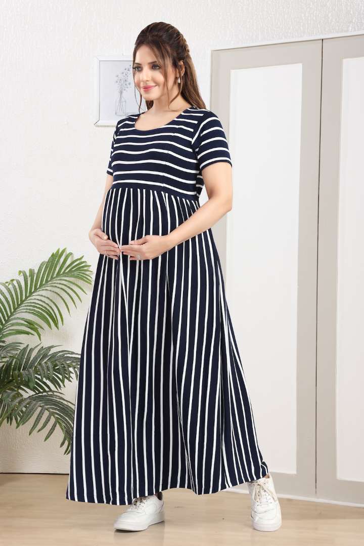 Blue and White striper Maternity Dress