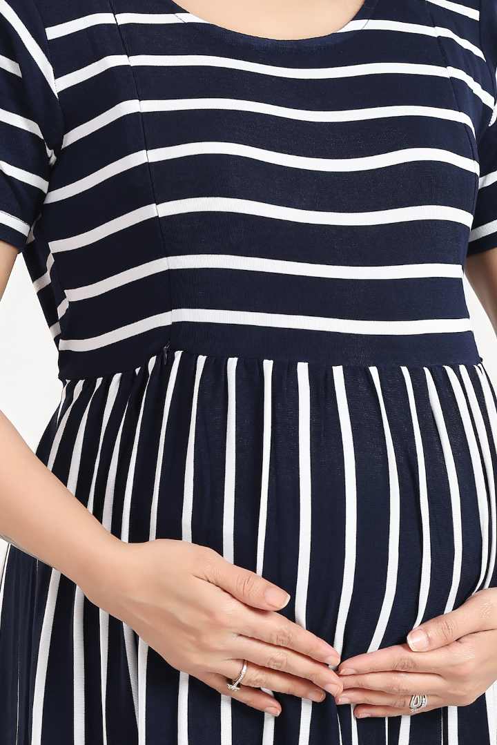 Blue and White striper Maternity Dress