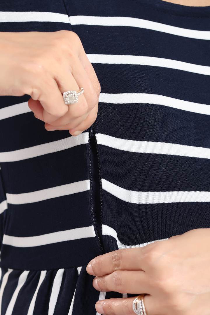 Blue and White striper Maternity Dress