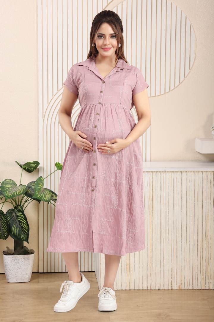 Pink Gloss Chikankari Feeding Dress