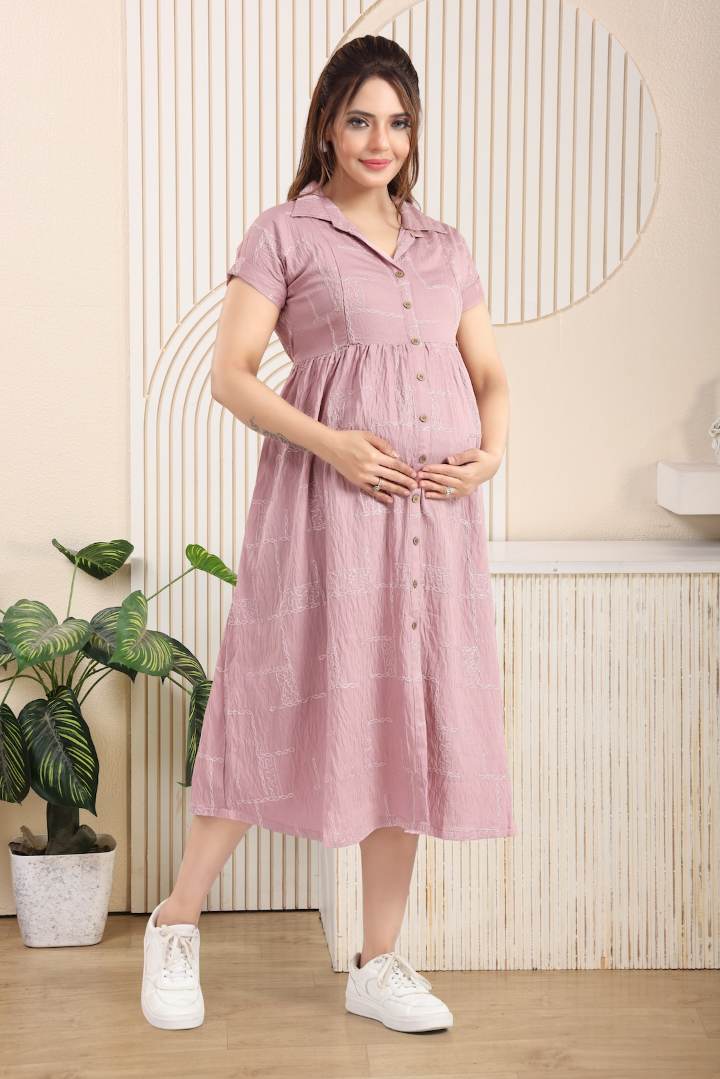 Pink Gloss Chikankari Feeding Dress