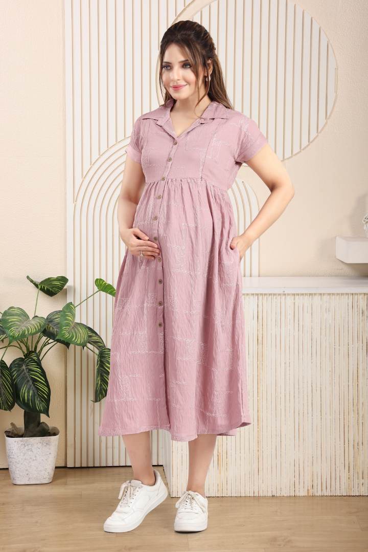 Pink Gloss Chikankari Feeding Dress