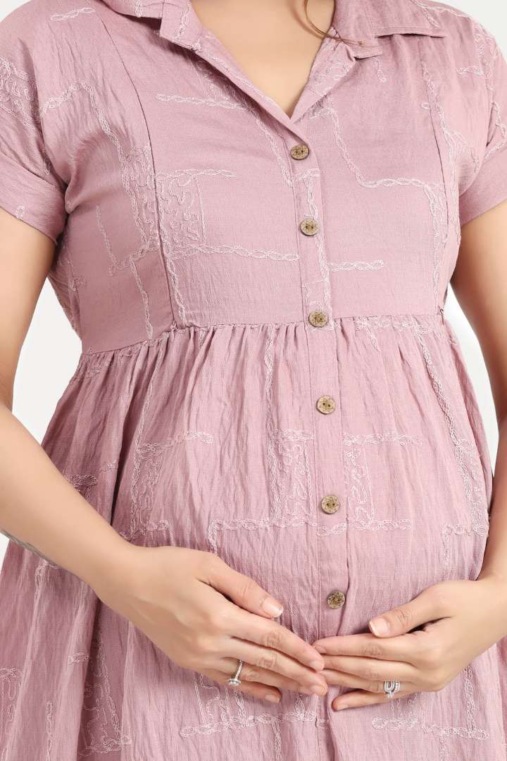 Pink Gloss Chikankari Feeding Dress