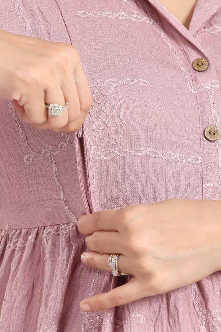 Pink Gloss Chikankari Feeding Dress