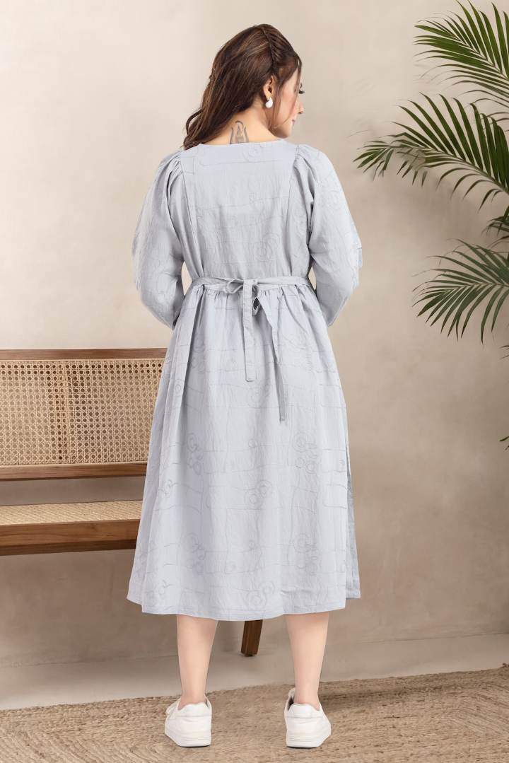Glacier Grey Chikankari Maternity Dress